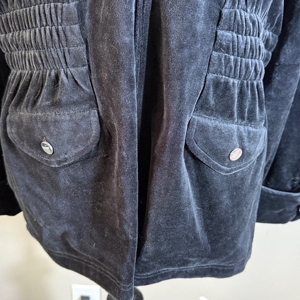 Lynngarbo Black Velour Velvet Hoodie Zip-Up Jacket Embroidered Hearts Sz XL NEW - Picture 3 of 7